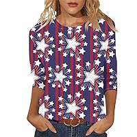 Plus Size Casual 3/4 Sleeve Tops for Women Indenpendence Day Summer 2024 Trendy Flag Day Tees Blouse