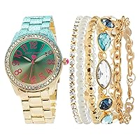Betsey Johnson Women's Watch Set - Link Band Wristwatch with Stacked Bracelets and Easy Read Dial
