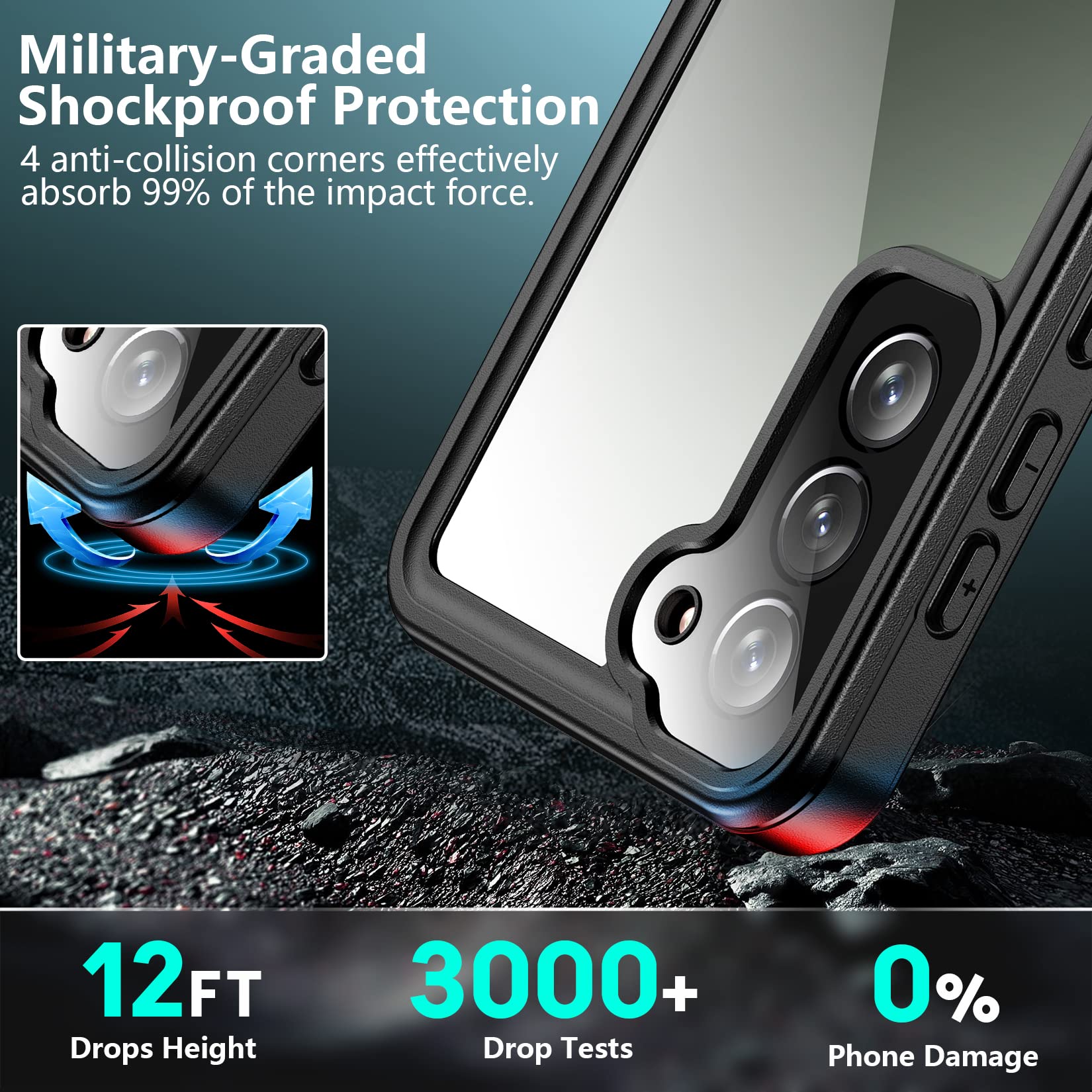 SPIDERCASE Designed for Galaxy S23 Plus Case, Waterproof Built-in Screen Protector [12FT Military Shockproof] IP68 Waterproof Full-Body Heavy Duty Anti-Scratched Rugged Case (Black)