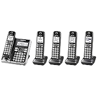 Panasonic Link2Cell Bluetooth Cordless Phone System with Voice Assistant, Call Block and Answering Machine, Expandable Home Phone with 5 Handsets â€“ KX-TGF575S (Black with Silver Trim)