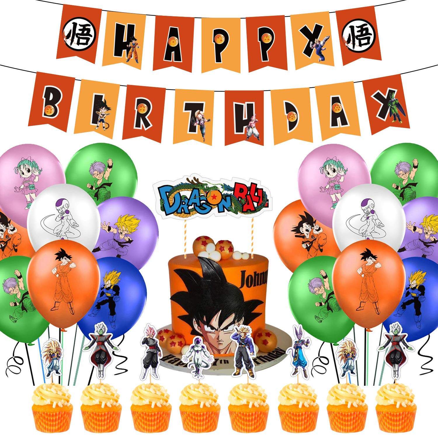 Mua Dragon Ball Birthday Decoration Party Set, Character, Cute, Kids,  Orange, 8, Red, Boys, Cool, Anime, Son Goku, Happy Birthday Garland,  Banner, Balloons, Cake Topper, Set of 34 (Dragon Ball 8) trên