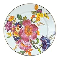 MACKENZIE-CHILDS Flower Market Charger Plate, 12-Inch Round Enamel Charger for Plates, White
