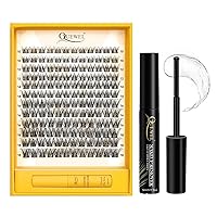 QUEWEL DIY Lash Extensions Kit 144 Pcs D Curl Lash Clusters Natural Look, Super Thin Band Cluster Lashes Kit with Cluster Eyelashes Glue+5ml Lash Clusters Glue Eyelash Remover