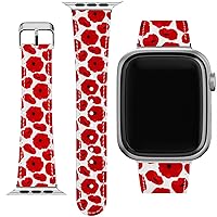 Wrist Band Compatible for Apple Watch Series 7/6/5/4/3/2/1/SE & Matching Phone Case Floral Bracelet Cute Strap 38-40-41-42-44-45 mm Poppies Red Print PU Leather Adorable Pattern Colorful Slim
