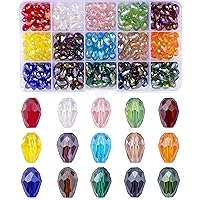 Teardrop Glass Crystal Beads for Jewelry Making 300pcs 8 x 12mm AB Colour Faceted Vertical Hole Shape Loose Spacer Beads Assortment for DIY Bracelet Necklace with Container