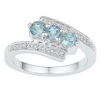 Dazzlingrock Collection 1.05 Carat (Ctw) Round Created Blue Topaz 3-stone Ring 1 Ctw, Sterling Silver