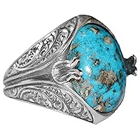 Sterling Silver Mens Ring, Natural Arizona Turquoise Gemstone, 20 Carat, FREE EXPRESS SHIPPING