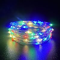 Set of 2 Battery Operated Mini Led Fairy Lights Dewdrop Lights with Timer 6 Hours on/18 Hours Off for Christmas Party Decorations,30 LEDs,10 Ft Silver Wire (Multi-Color)