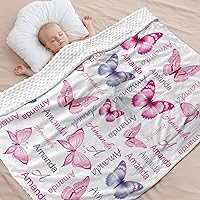 Butterfly Custom Name Blanket Baby Pets Personalized Baby Blanket for Boys Girls Toddler Toddler Blanket Newborn Super Soft Comfy Patterned Minky with Double Layer Dotted Backing