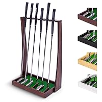 GoSports Premium Wooden Golf Putter Stand - Indoor Display Rack, Holds 6 Clubs - Black, Natural, Brown, White