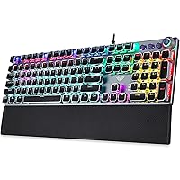 CC MALL Gaming Mechanical Keyboard, Metal Panel104 Anti-ghosting Keys,Brown Switches,Led Backlit,USB Wired, Wrist Rest,Good for Game and Office,for Computer PC Desktop Laptop(2088-Black)