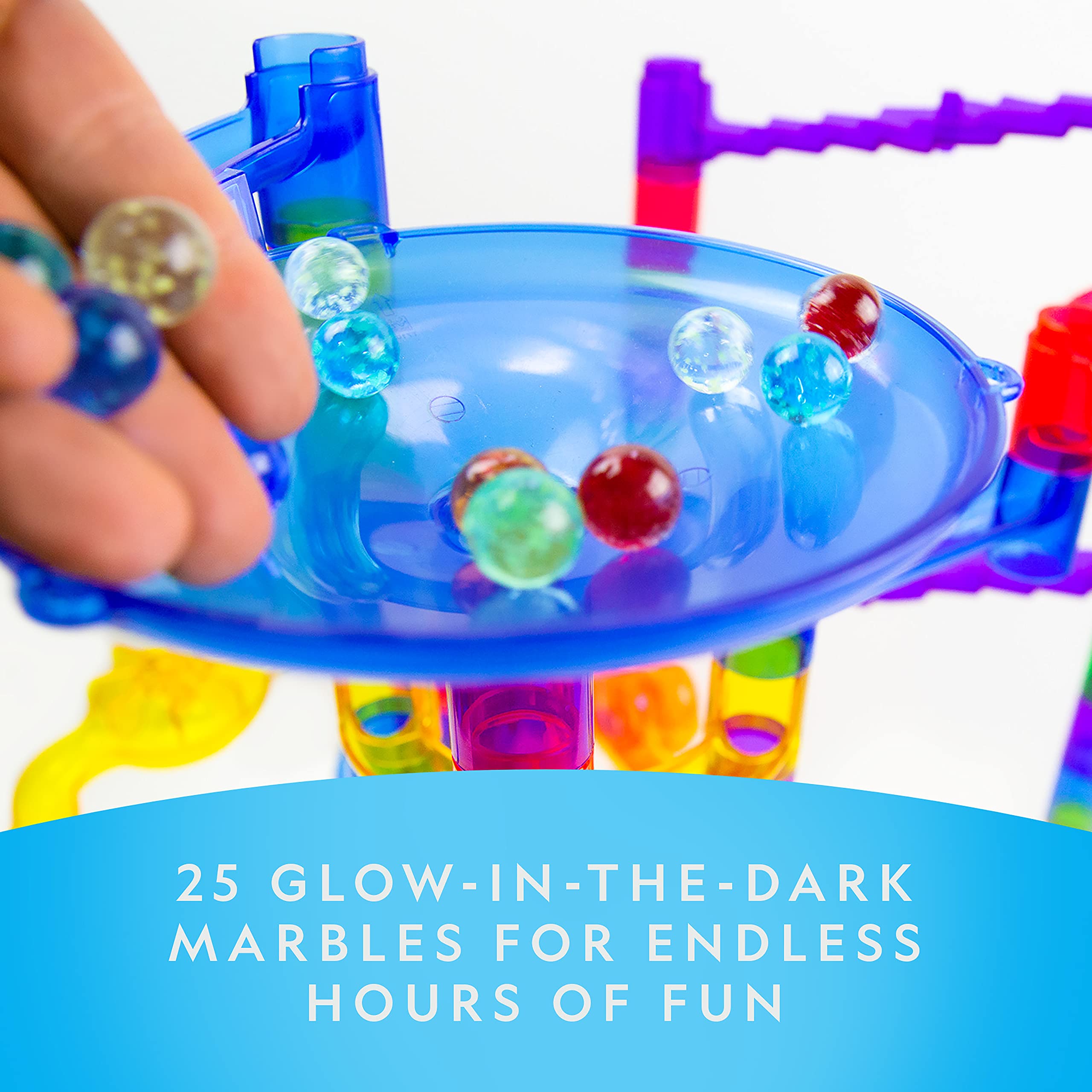 NATIONAL GEOGRAPHIC Glow in The Dark Marbles Refill – 25 Glass Marbles That Glow in The Dark, Includes Storage Pouch & UV Light, Marble Runs for Kids, Building Toys, Science Toys
