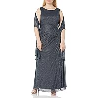 S.L. Fashions Women's Plus Size Long Sleeveless Dress with Embellished Waist and Shawl