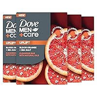DOVE MEN + CARE Cleansing Bar Soap Blood Orange + Sea Salt 4 Bars to Rebuild Skin in the Shower, a 4in1 Hair, Body, Face & Shaving Bar with Plant-Based Cleanser and Natural Oils 5 oz