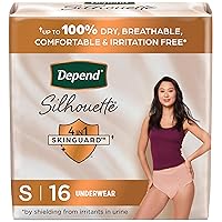 Depend Silhouette Adult Incontinence & Postpartum Bladder Leak Underwear for Women, Maximum Absorbency, Small, Pink, 16 Count, Packaging May Vary