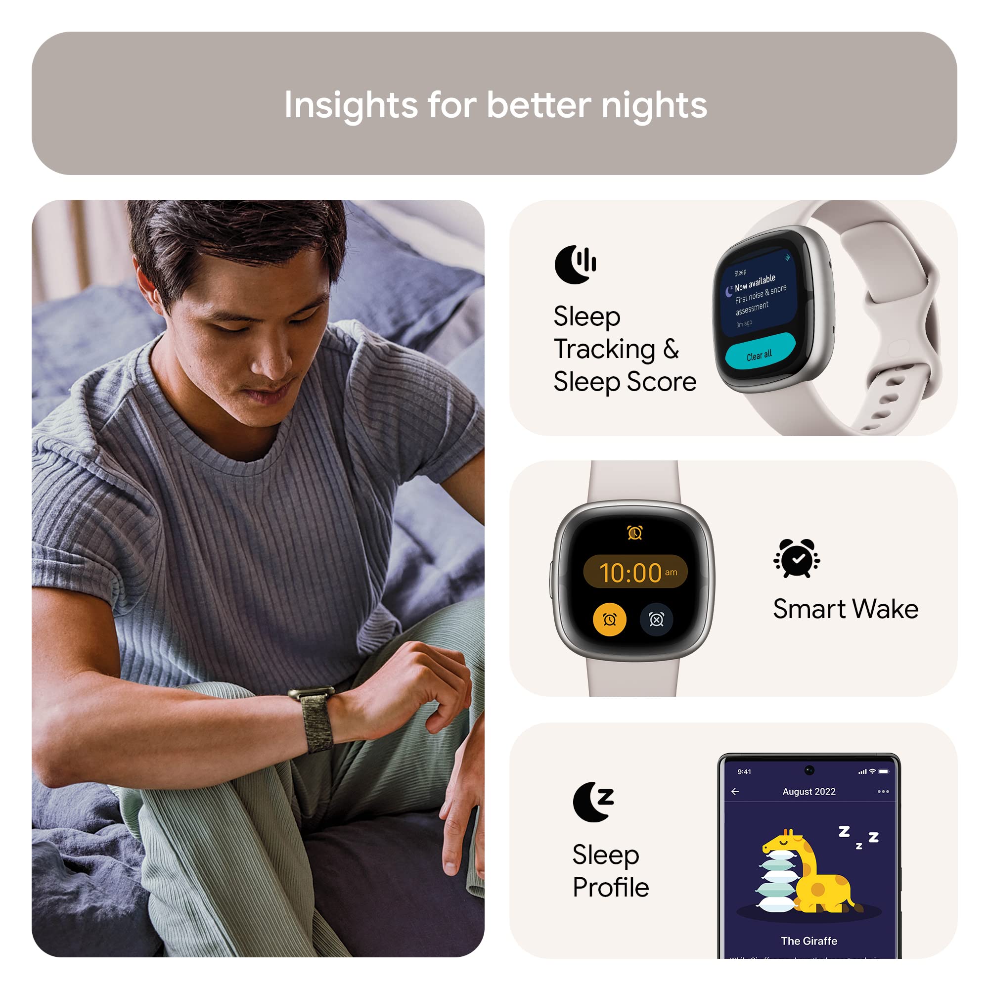 Fitbit Sense 2 Advanced Health and Fitness Smartwatch with Tools to Manage Stress and Sleep, ECG App, SpO2, 24/7 Heart Rate and GPS, Lunar White/Platinum, One Size (S & L Bands Included)