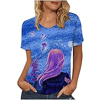 Women's Landscape Graphic Shirts Summer Vintage Short Sleeve Crewneck Tops Casual Tees Loose Fit Blouses
