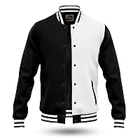 RELDOX Brand Varsity Jacket, Wool Body with Leather Arms Letterman Baseball Unique & Stylish Color Black & White, Size XL