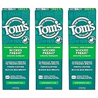 Tom's of Maine Wicked Fresh! Natural Anticavity Toothpaste, with Fluoride, Spearmint, 3 Pack, 4.0oz