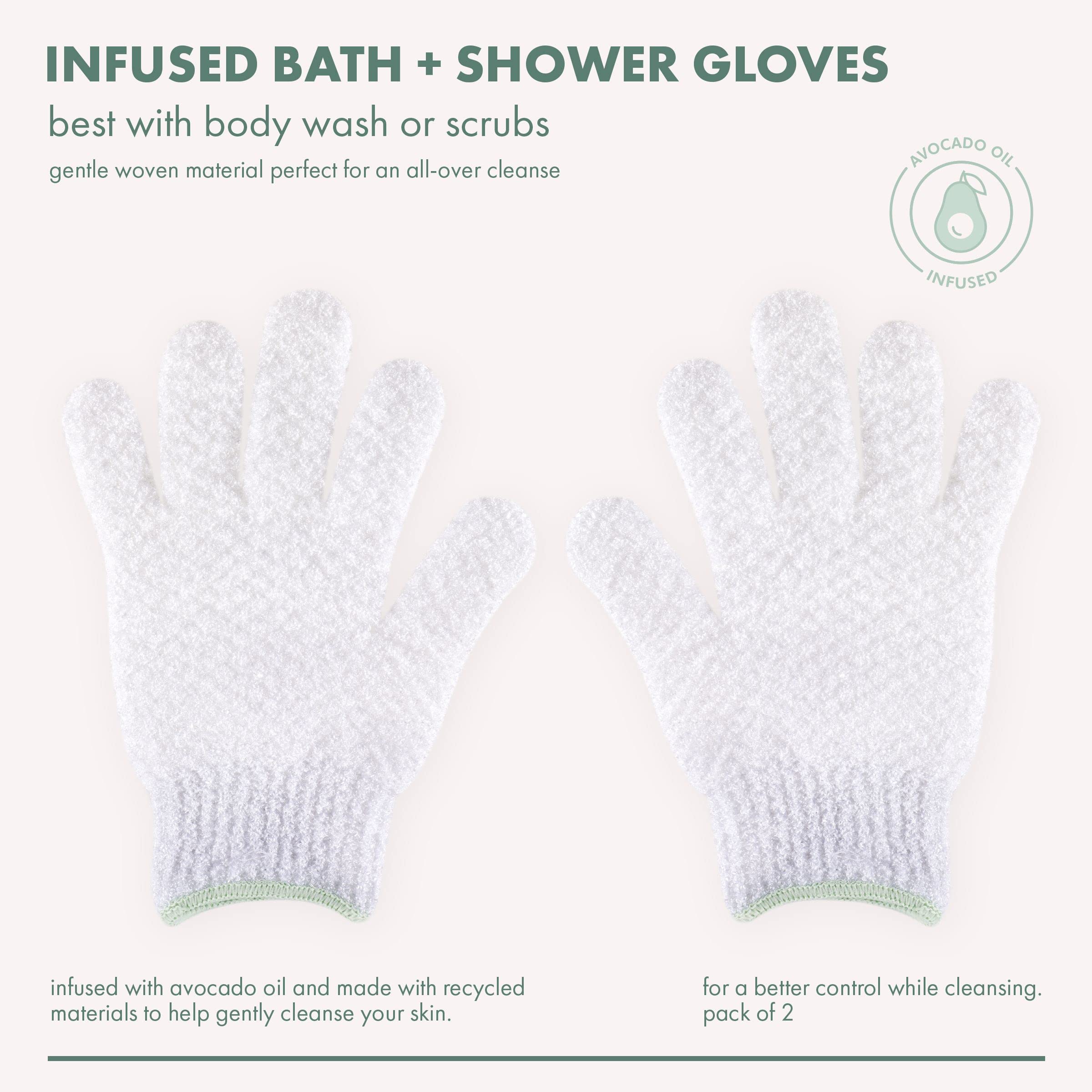 EcoTools Avocado Oil Infused Gentle Exfoliating Bath & Shower Gloves, Exfoliating Body Mitt for Soft Skin, Use with Body Soap, Cleansers & Scrubs, Eco-Friendly Pack of 1 Gloves, 2 Gloves Total