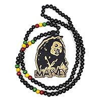 World Famous Reggae Singer Marley Portrait Wood Charm Rasta Super Long Beads Men Women Fashion Accessory Necklaces
