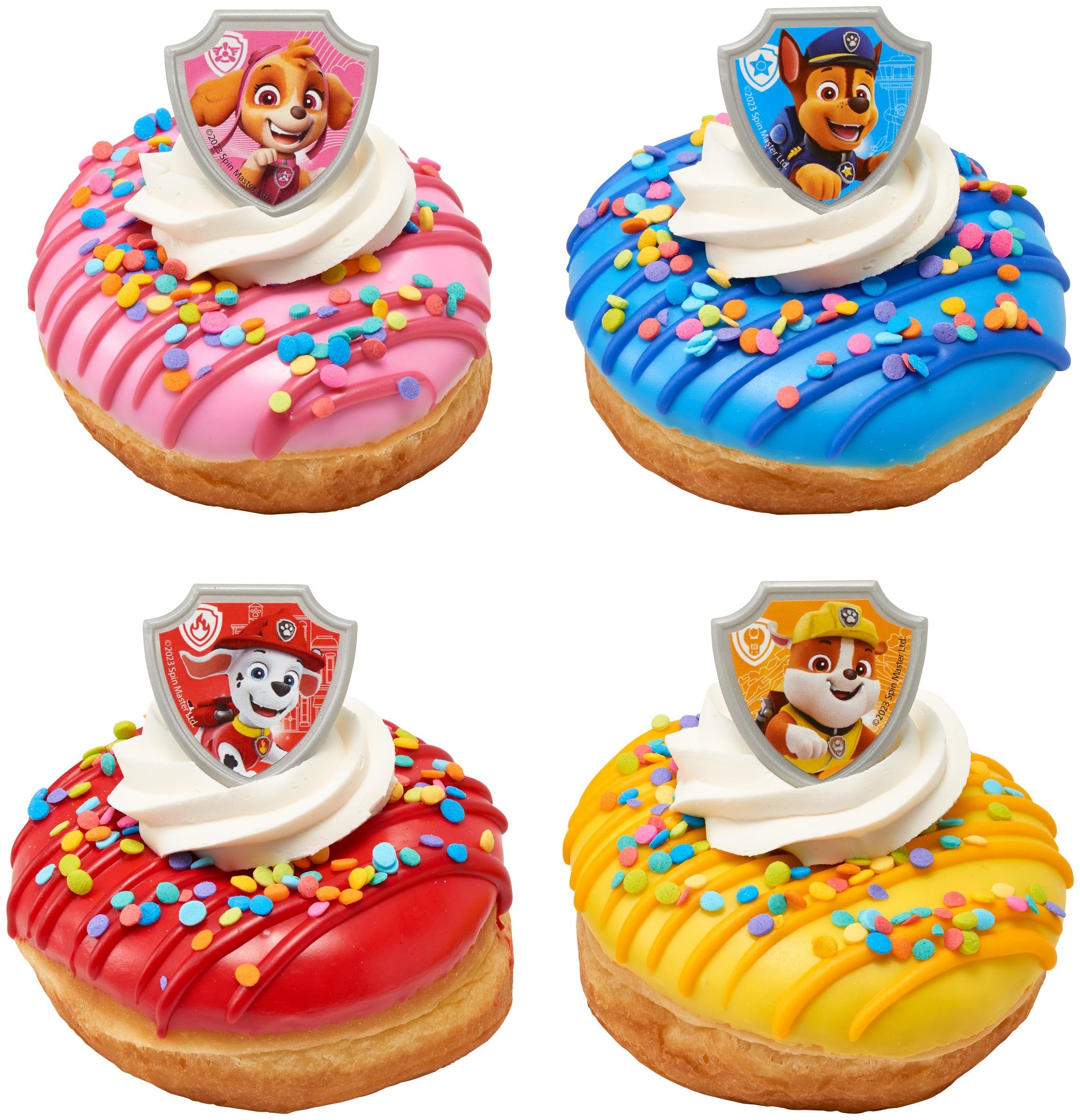 DecoPac Paw Patrol Reporting For Duty Rings, Cupcake Decorations Featuring Rocky, Marshall, Skye, And Rubble - 24 Pack