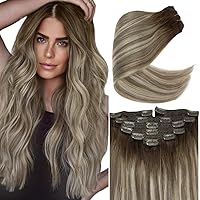 [Good Helper for Styling]Sunny 3pcs Human Hair Clip in Extensions and Ve Sunny Human Hair Clip in Extensions Brown Ombre 20in 190G