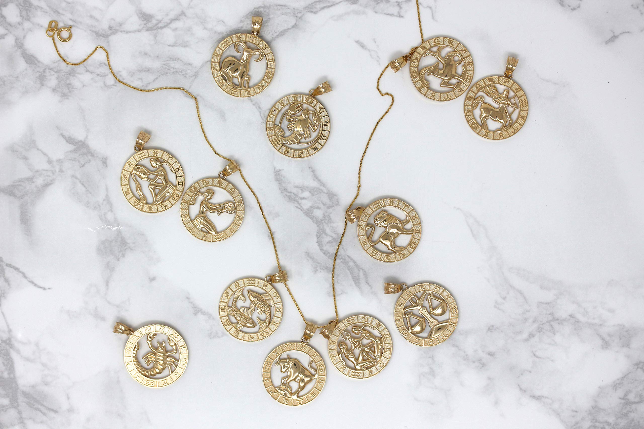14k Yellow Gold Zodiac Pendant Necklace