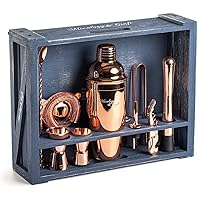 Mixology Bartender Kit: 11-Piece Bar Tool Set with Rustic Wood Stand | Perfect Home Bartending Kit and Cocktail Shaker Set for a True Drink Mixing Experience | Fun Housewarming Gift Idea (Copper)