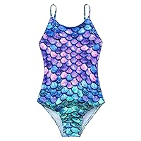 iiniim Kids Girls One-Piece Mermaid Bathing Suit Fish Scale Swimsuit Boho Cami Straps Sleeveless Swimwear