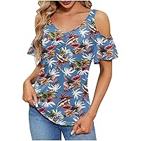 Lightning Deals Of Today Clearance Women Summer Tops 2024 Casual Sexy Blouses Cold Shoulder Floral Shirts V Neck Short Sleeve Tshirt Boho Blouses Tee Birthday Shirts For Women