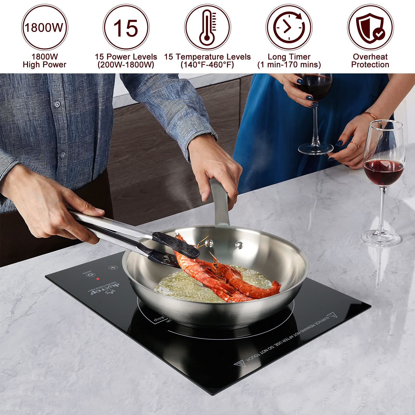 Duxtop Built-in Countertop Burner, Portable Induction Cooktop, Sensor Touch Induction Burner, 170-Minute Timer, Safety Lock, 1800W BT-200T1/8600BI