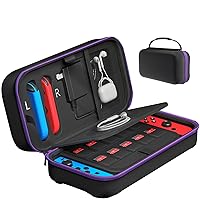 Carrying Case, Fit Joy-Con and AC Adapter, Portable Hard Shell Pouch Carrying Travel Bag for Accessories Holds 20 Gards, Purple