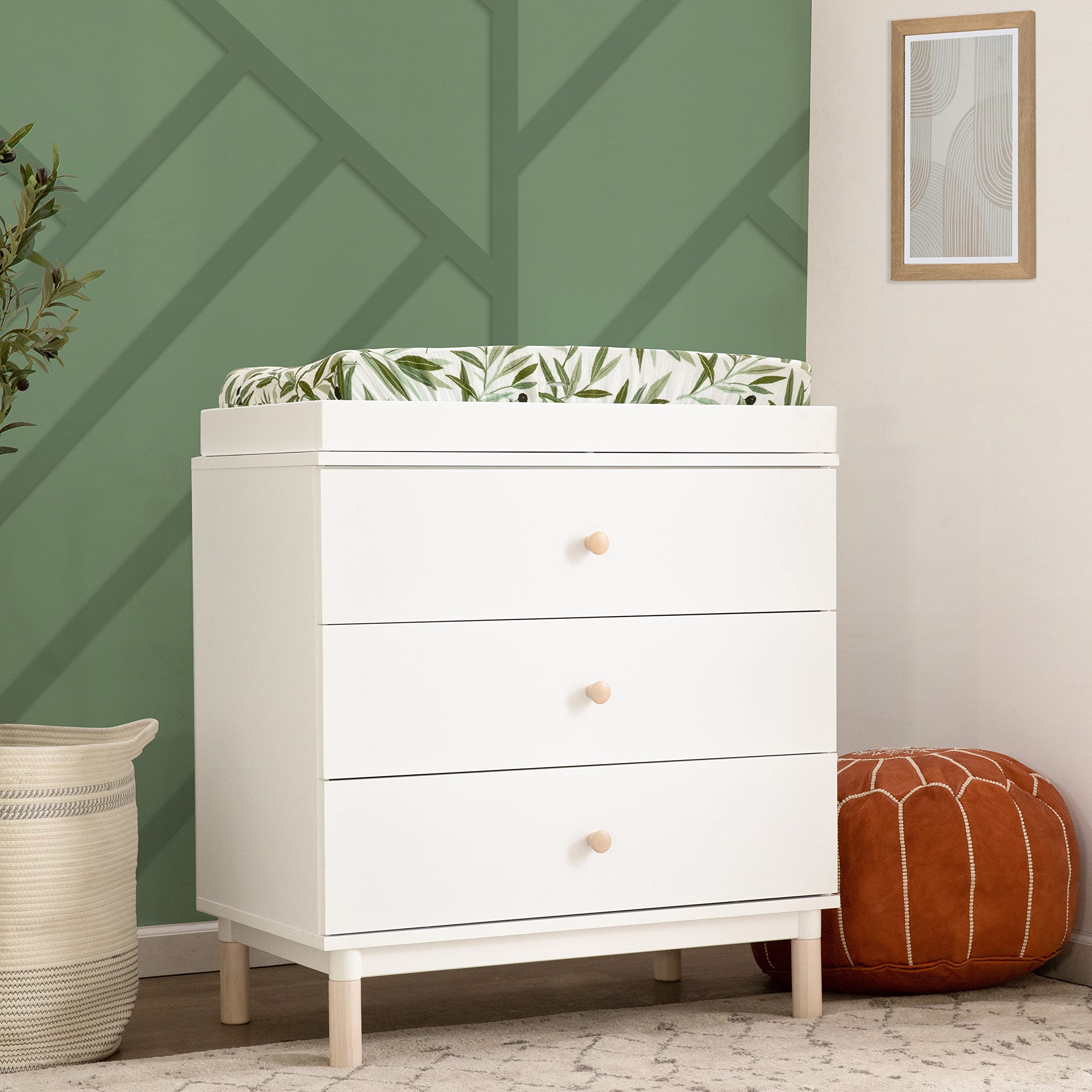 Babyletto Gelato 3-Drawer Changer Dresser with Removable Changing Tray in White and Washed Natural, Greenguard Gold Certified