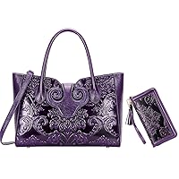 PIJUSHI Floral Handbags For Women Designer Handbag Top Handle Shoulder Bags For Ladies Bundle with Leather Wallets For Women Floral Wristlet Wallet Card Holder Purse