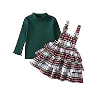 Christmas Sister Matching Outfits Baby Girl Romper Plaid Suspender Skirt Set Toddler Ribbed Shirt Overall Dress