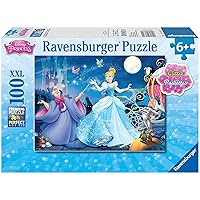 Ravensburger Disney Princess Adorable Cinderella 100 Piece Glitter Jigsaw Puzzle for Kids – Every Piece is Unique, Pieces Fit Together Perfectly, Blue
