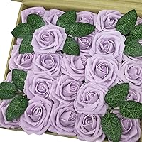 Artificial Flowers 50PCS Real Looking Lilac Fake Roses with Stem for DIY Wedding Bouquets Centerpieces Party Baby Shower Home Decorations (Lilac)