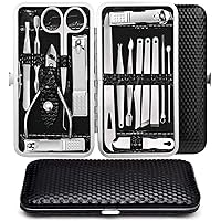 Manicure Set Pedicure Kit Nail Clippers Set Stainless Steel Professional Nail Grooming Kit 16 in 1 Nail Care Tools Women Men Ingrown Toenail Kit with Travel Leather Case Black