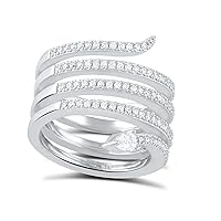 Sterling Silver Cz Wide Wrap Around Snake Ring (Size 4-9)