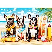 1000 Pieces Puzzle for Adults - Dogs Puzzle - Featuring a Fun Beach Traveltime Image of 3 Brothers - Thick, Sturdy Pieces Challenging Family Activity Great Gift Idea, 29 x 20 inches