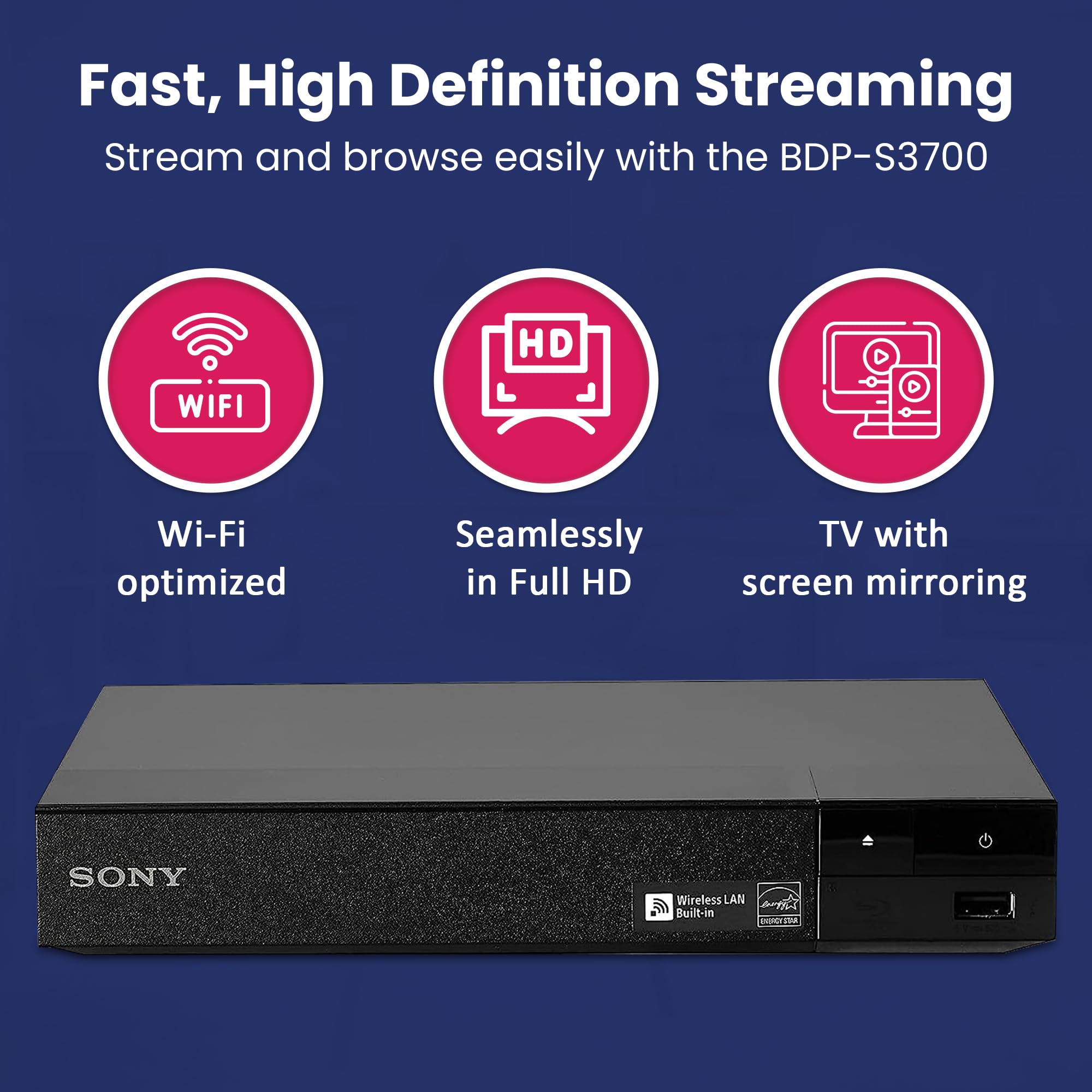 Sony BDP-BX370 / BDP-S3700 Blu-Ray Disc Player with Built-in Wi-Fi + Remote Control + NeeGo High-Speed HDMI Cable W/Ethernet NeeGo Lens Cleaner