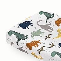 Little Unicorn – Dino Friends Changing Pad Cover | 100% Cotton Muslin | Super Soft | Baby Diaper Changing | Machine Washable | 16” x 32”