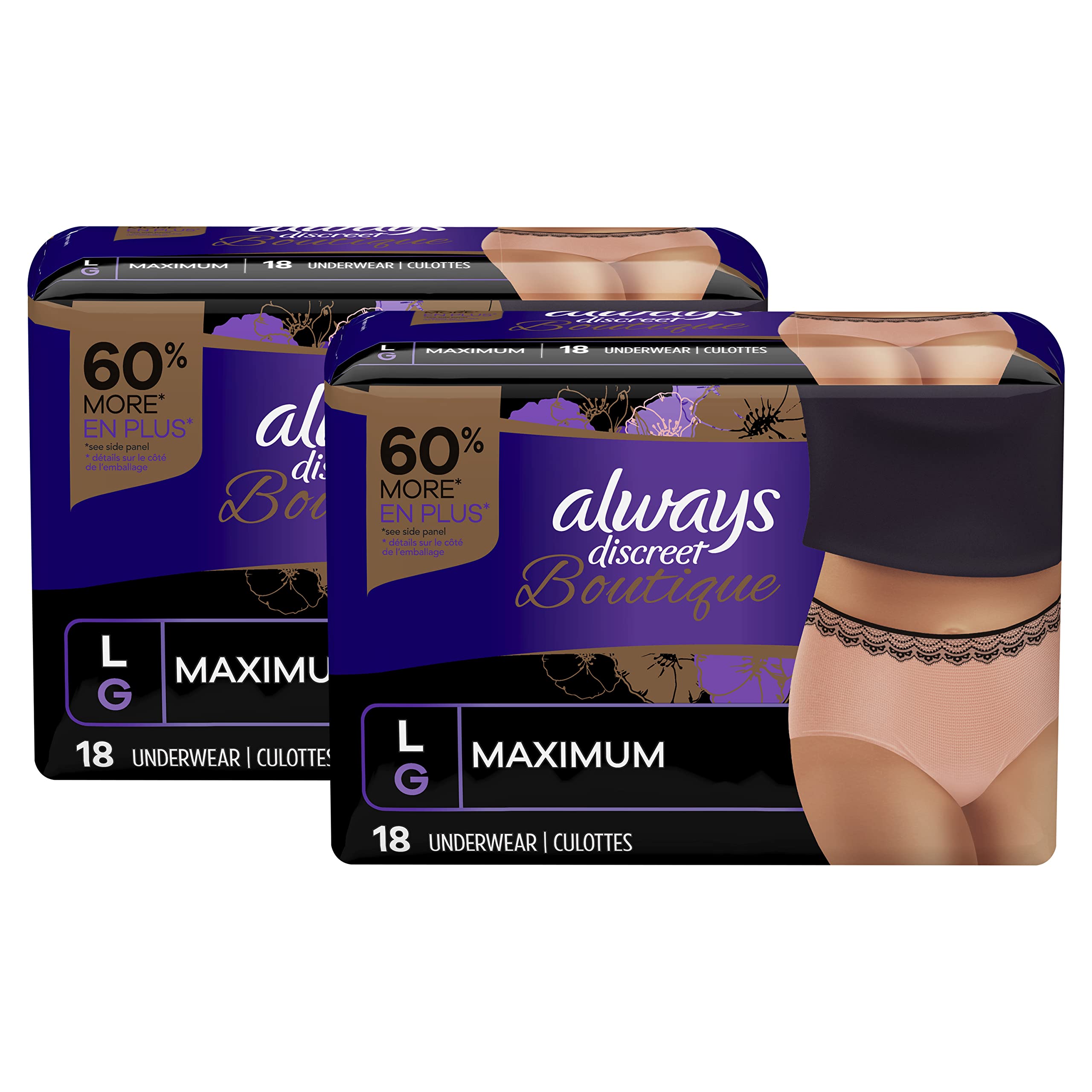 Buy Always Discreet Boutique Incontinence Underwear for Women, Large, 18 x  2 Packs (36 Count total)