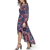 GUESS Women's Contemporary Chiffon Floral Printed High-Low Wrap Dress