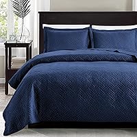 Love's cabin King Size Quilt Set Navy Blue Bedspreads - Soft Bed Summer Quilt Lightweight Microfiber Bedspread- Modern Style Wave Pattern Coverlet for All Season - 3 Piece (1 Quilt, 2 Pillow Shams)