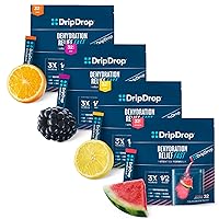DripDrop Hydration - Electrolyte Powder Packets - Watermelon, Berry, Lemon, Orange - Value Variety Bundle - 128 Count