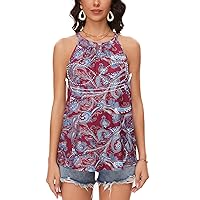 Women Halter Tank Top with Built in Bra Flowy Sleevless Padded Camisole Loose Fit Summer Shirt Top S-3XL