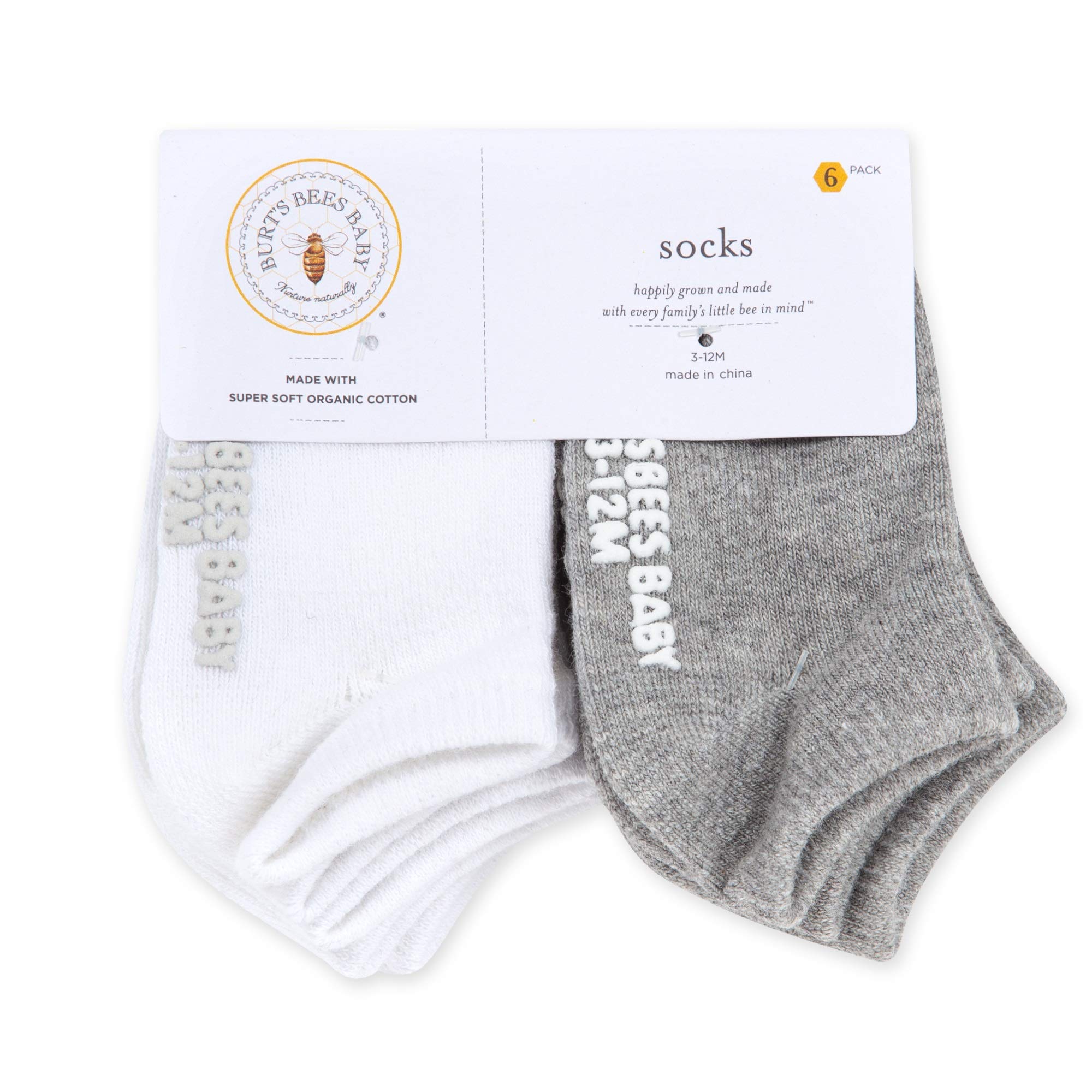 Burt's Bees Baby Baby Socks, 6-Pack Ankle Or Crew with Non-Slip Grips, Made with Organic Cotton