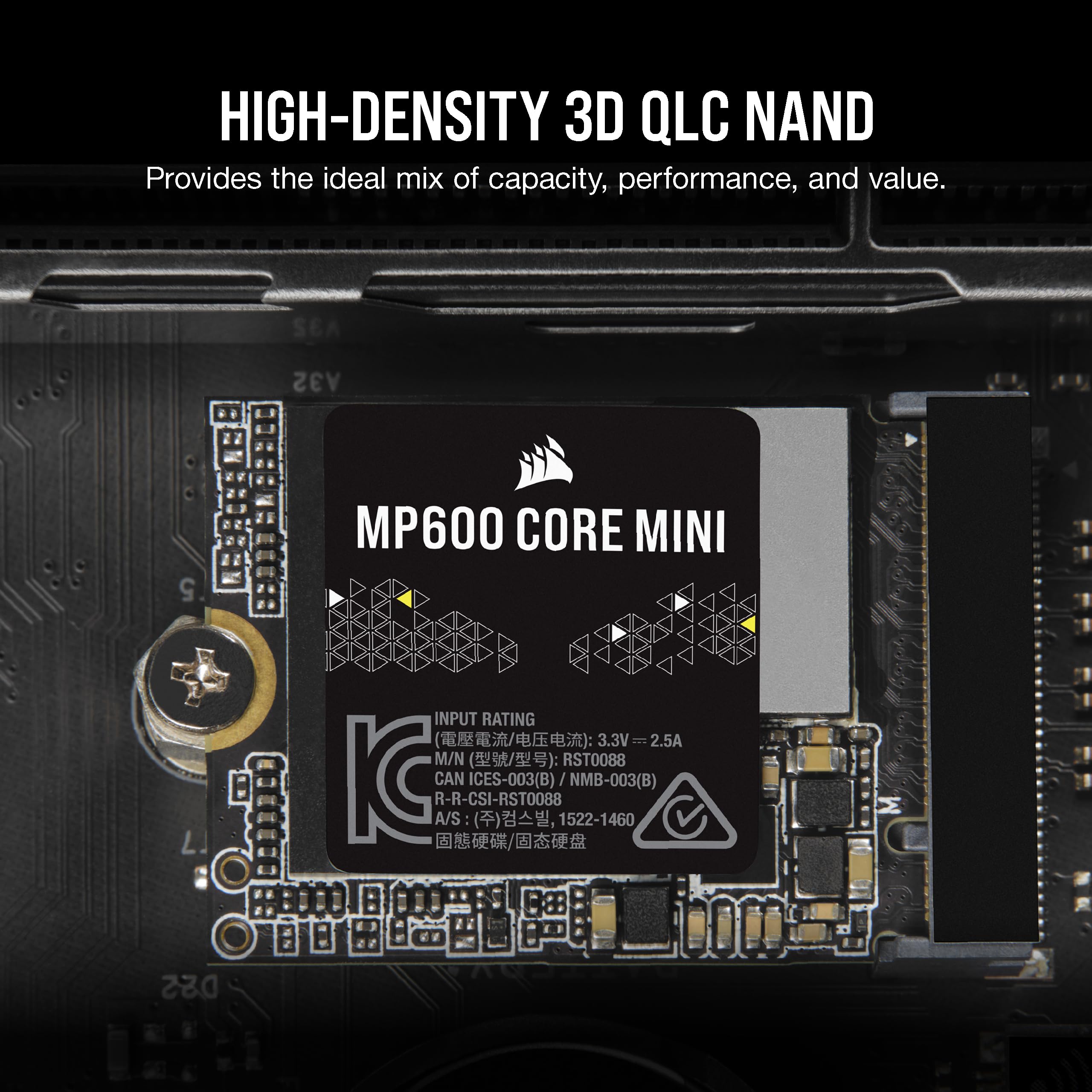 Corsair MP600 CORE Mini 1TB M.2 NVMe PCIe x4 Gen4 2 SSD – M.2 2230 – Up to 5,000MB/sec Sequential Read – High-Density QLC NAND – Great for Steam Deck, ASUS ROG Ally, Microsoft Surface Pro – Black